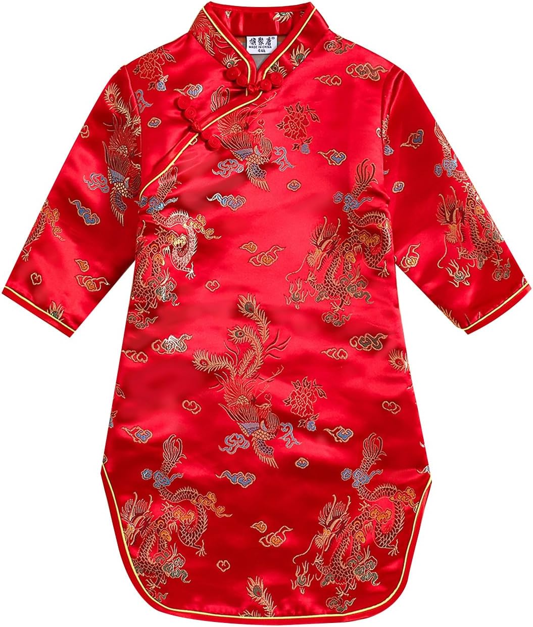 Girls Qipao Peony Long Sleeve Dress Chinese New Year Clothing Chinese Traditional Clothes for Kids Toddler 1-12Y