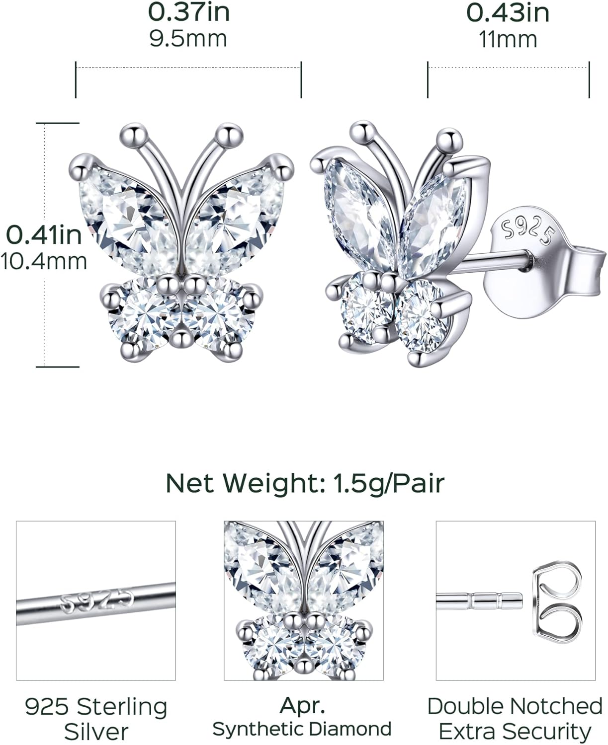 ChicSilver 925 Sterling Silver Butterfly Earrings for Women Hypoallergenic Birthstone Stud Earrings Dainty Butterfly Jewelry Gift for Women