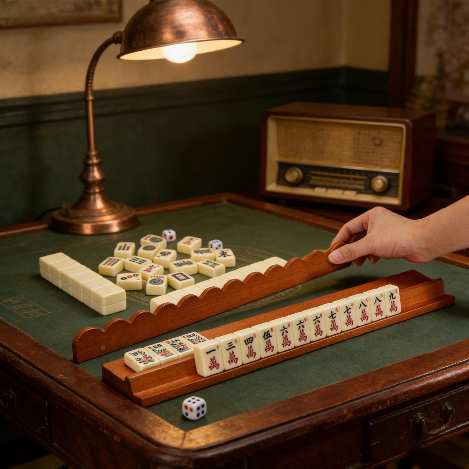 Mahjong 4 magnetyczne drewniane kafelki półka z miejscem do przechowywania