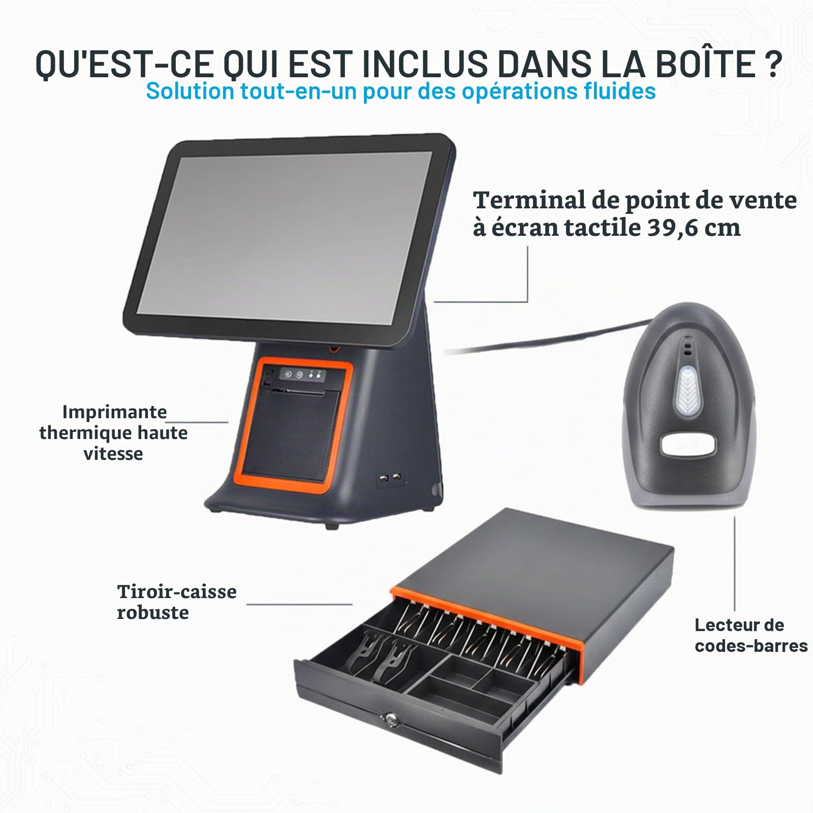Caisse Enregistreuse Tactile Professionnelle i5 8Go 128Go, Pack Complet avec Tiroir-Caisse et Imprimante Tickets, Logiciel Non Inclus, pour Commerce et Bar(Black,58 Tooth Gear Printer)