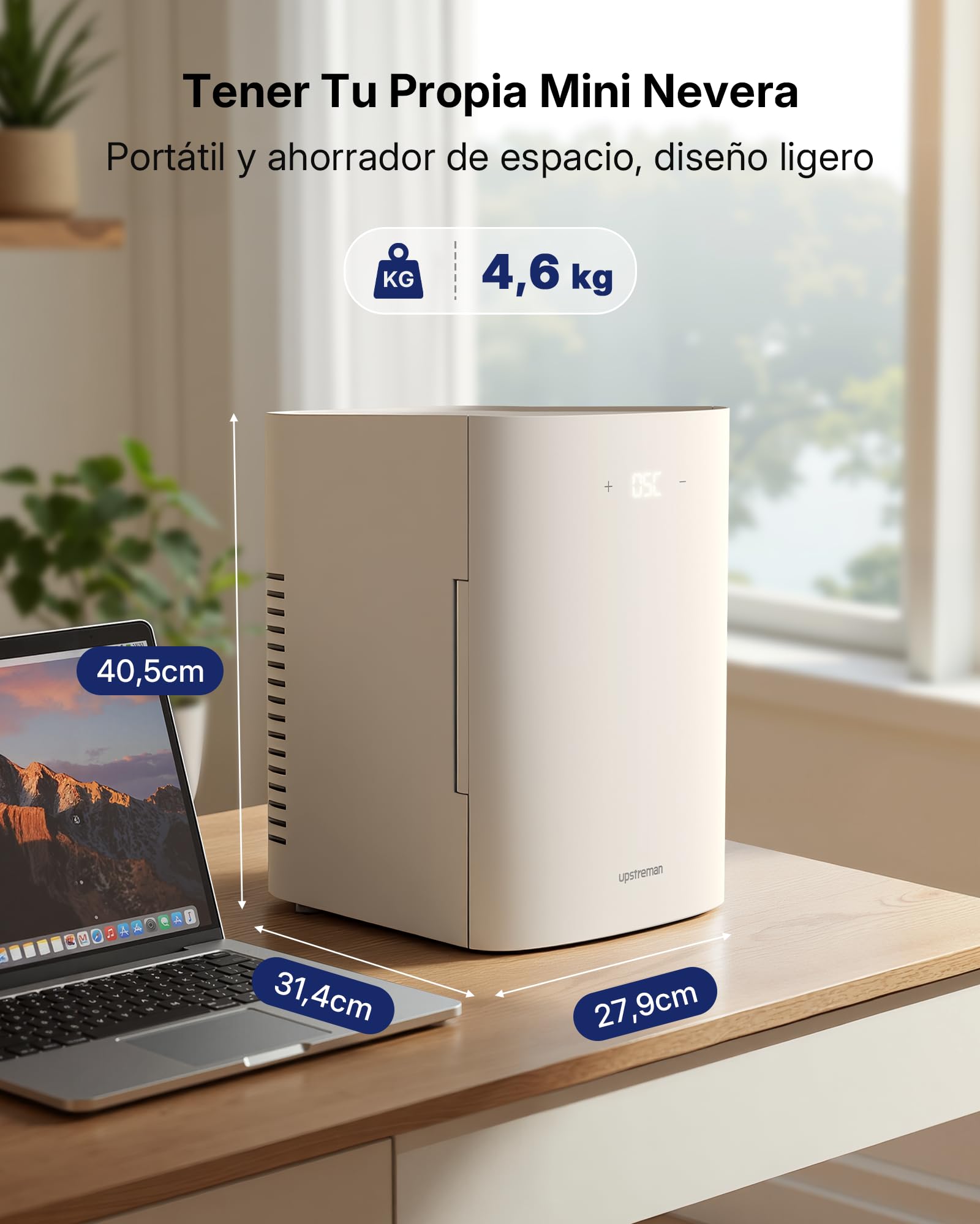 Upstreman 13L Mini Nevera, 12V/220V Portátil, TR13 | Para Habitación Oficina Coche Caravanas Camping, Función Enfriamiento y Calentamiento, Para Skincare Cosméticos