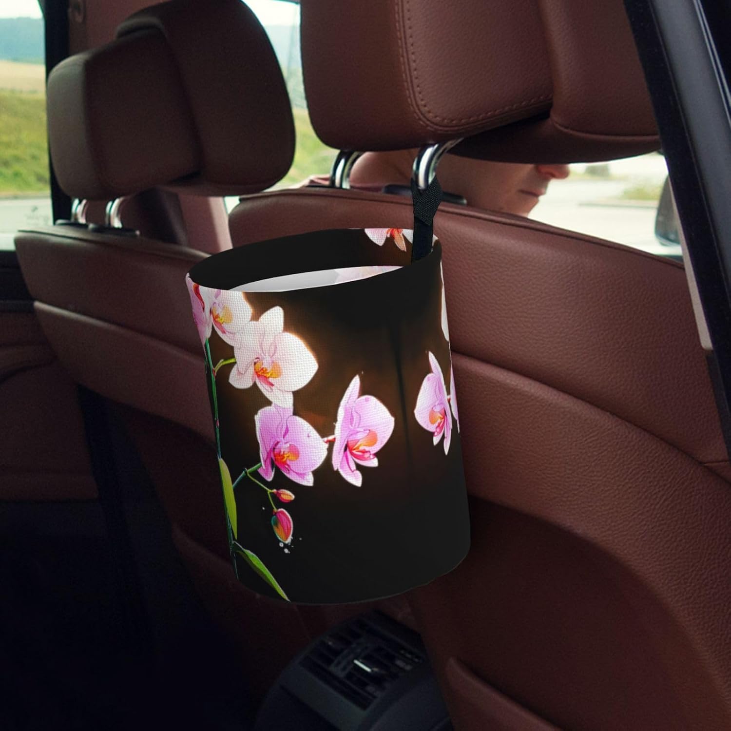 Watercolor Orchid Portable car Trash can, Practical car Storage Bucket, Practical, Convenient and Foldable, a Must-Have for Cars. image 5