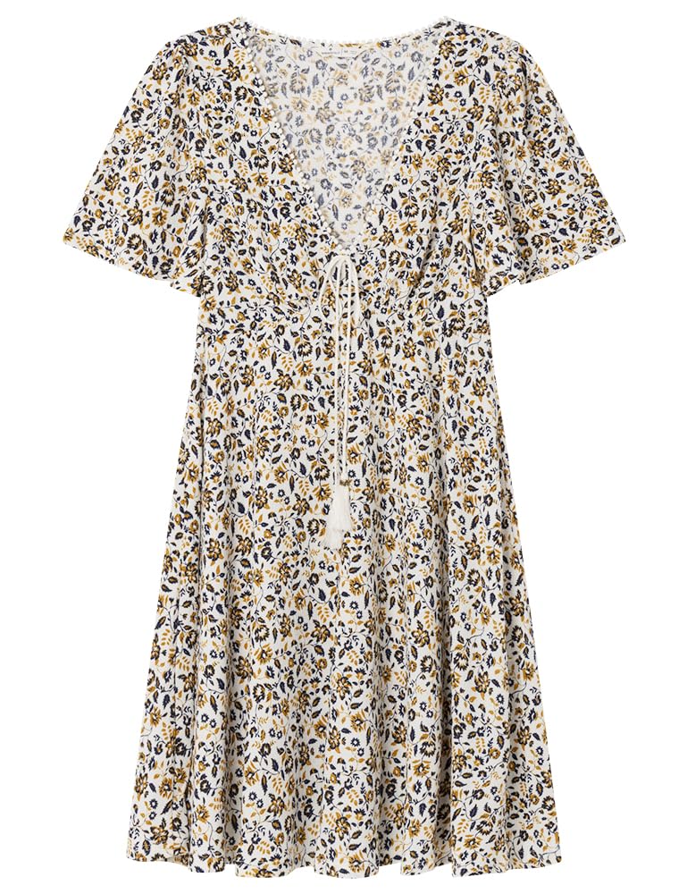 Springfield Women's Light Beige Frqsdress Short Ecru Casual Dress For Xs