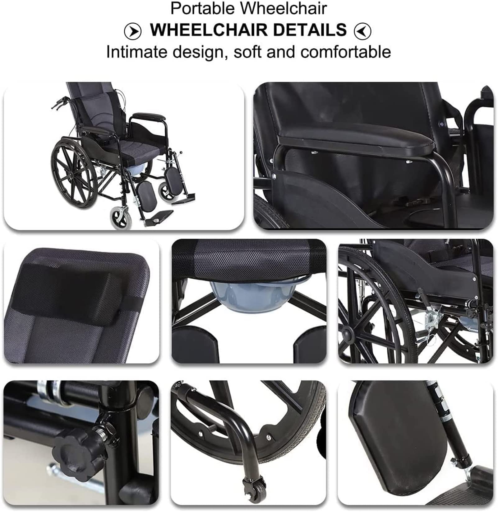 Silla De Ruedas Reclinada Estándar, Silla De Ruedas De Transporte Plegable Portátil Reclinable Ligero con Reposabrazos Desmontable Y Reposapiernas Abatibles, para Discapacitados