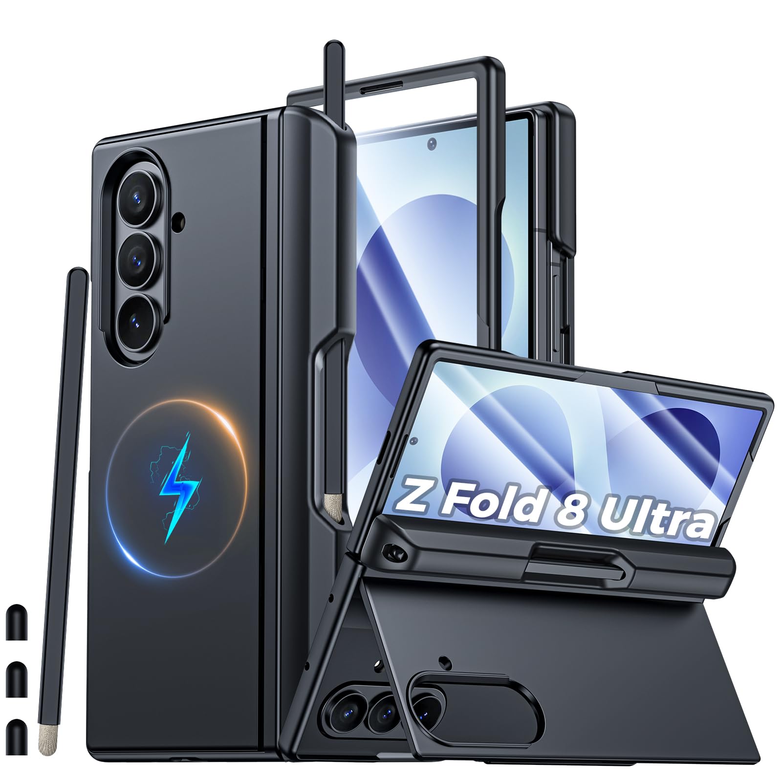 CENMASO Magnetic Case for Samsung Galaxy Z Fold 8 Ultra with S Pen, Hinge Protection & Screen Protector, Hidden Stand, Slim Shockproof Phone Case for Galaxy Z Fold 8 Ultra-Black