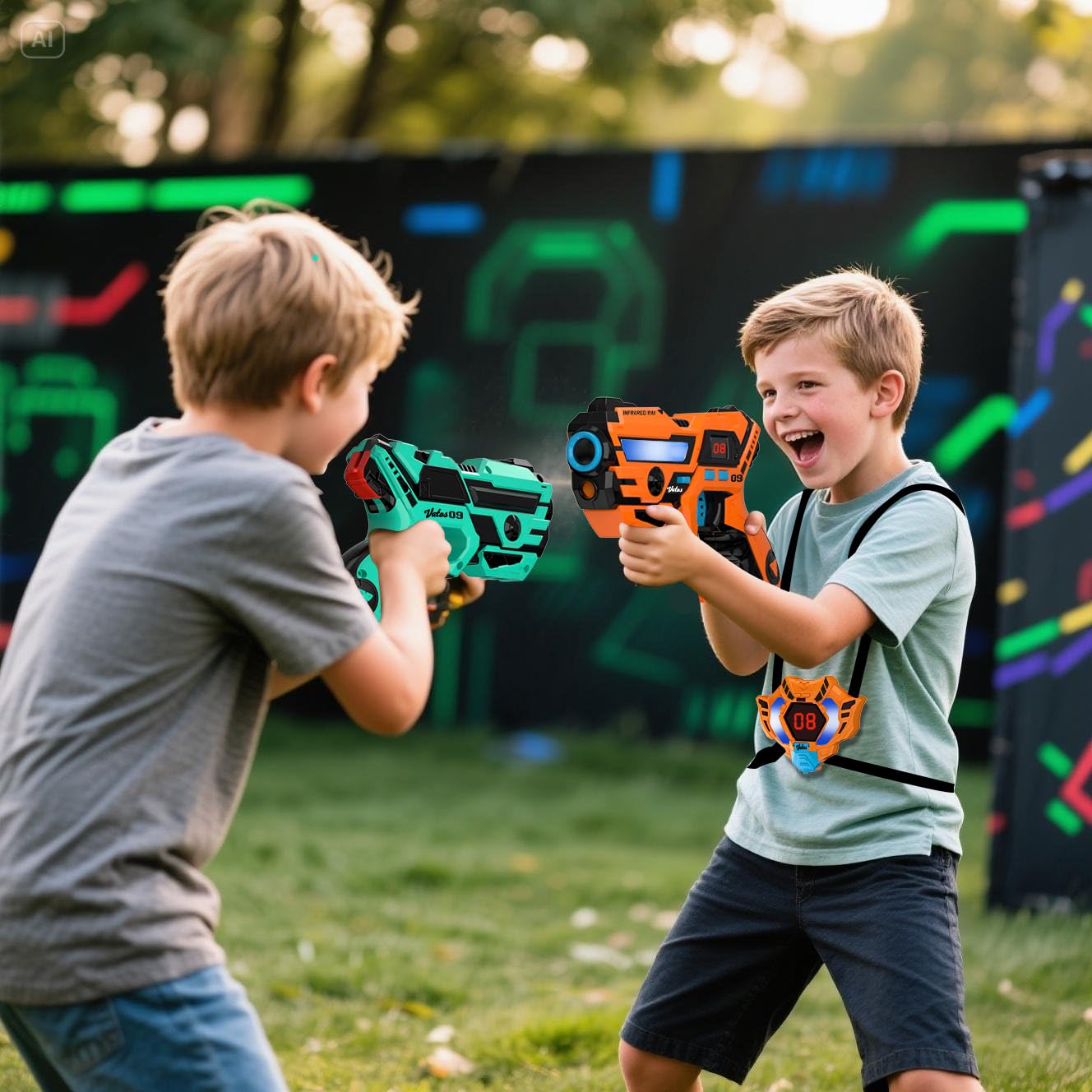 VATOS Wiederaufladbare Laser Tag Set 2 Packs - Echtzeit-Daten SYNC Infrarot Laser Tag Sets, 2 Spieler Lazer Tag Shooting Game für Kid Teen Alter 6-12 Jahre alt Spielen drinnen und draußen