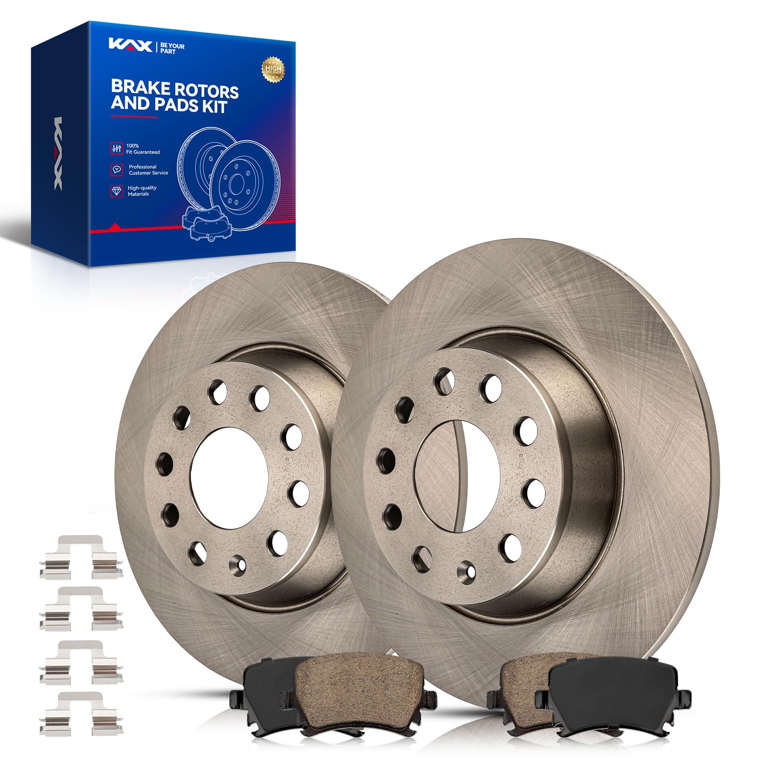 KAX Rear Brake Kit, OE Brake Rotors and Ceramic Brake Pads | Fits Volkswagen/Audi- Jetta 2007-2010, Passat 2006-2010, GTI 2006-2010, Tiguan 2009-2017, Eos 2007-2011, A3 2006-2009, A3 Quattro 2006-2009