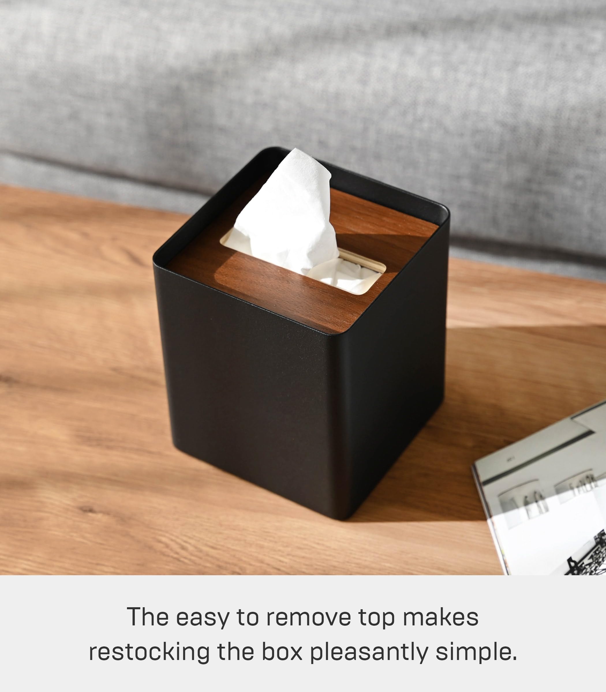Yamazaki Box Cover Home | Steel | Tissue Box, One Size, Walnut