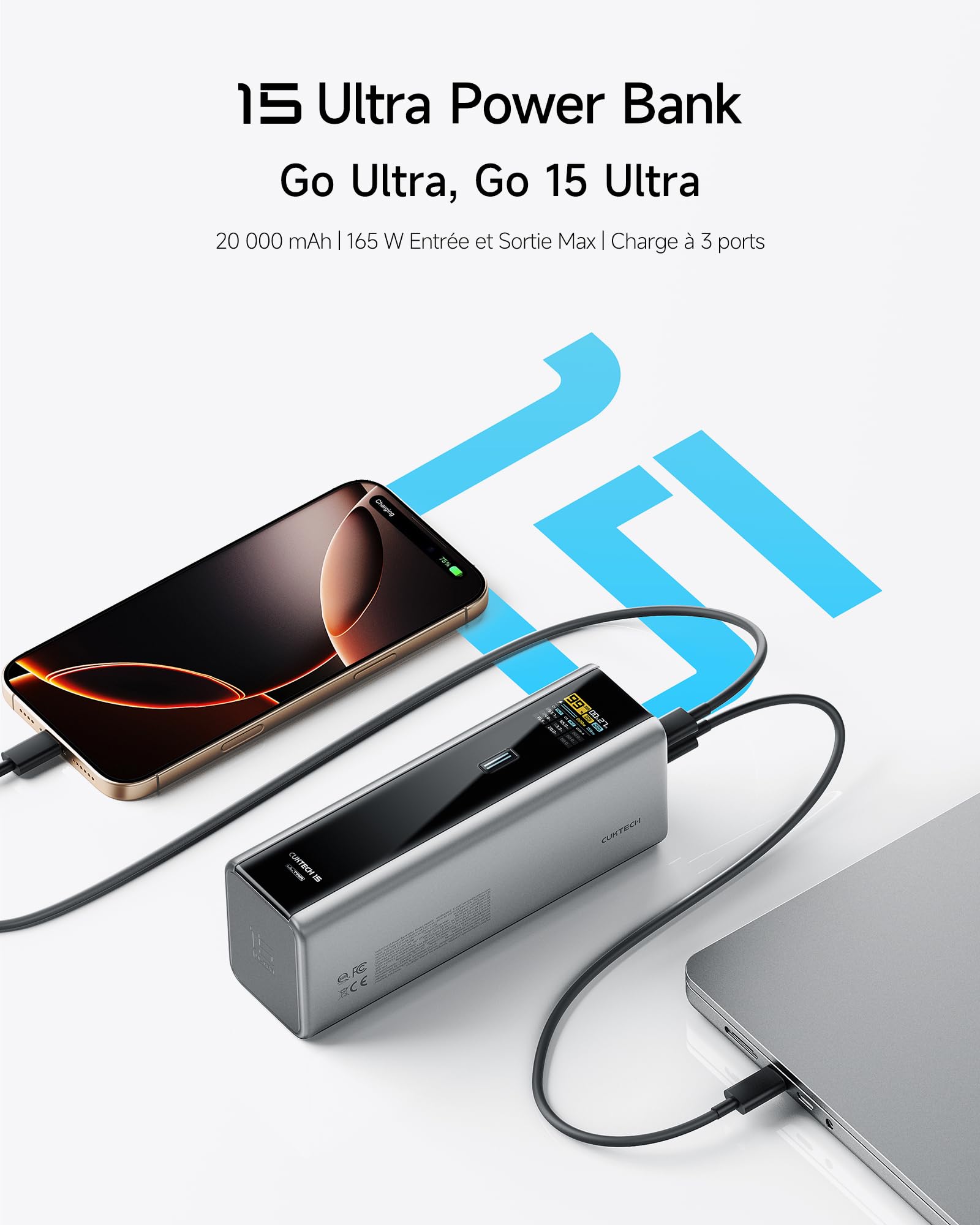 CUKTECH 15 Ultra 140W 20000mAh Batterie Externe Charge Rapide avec ÉcranTFT