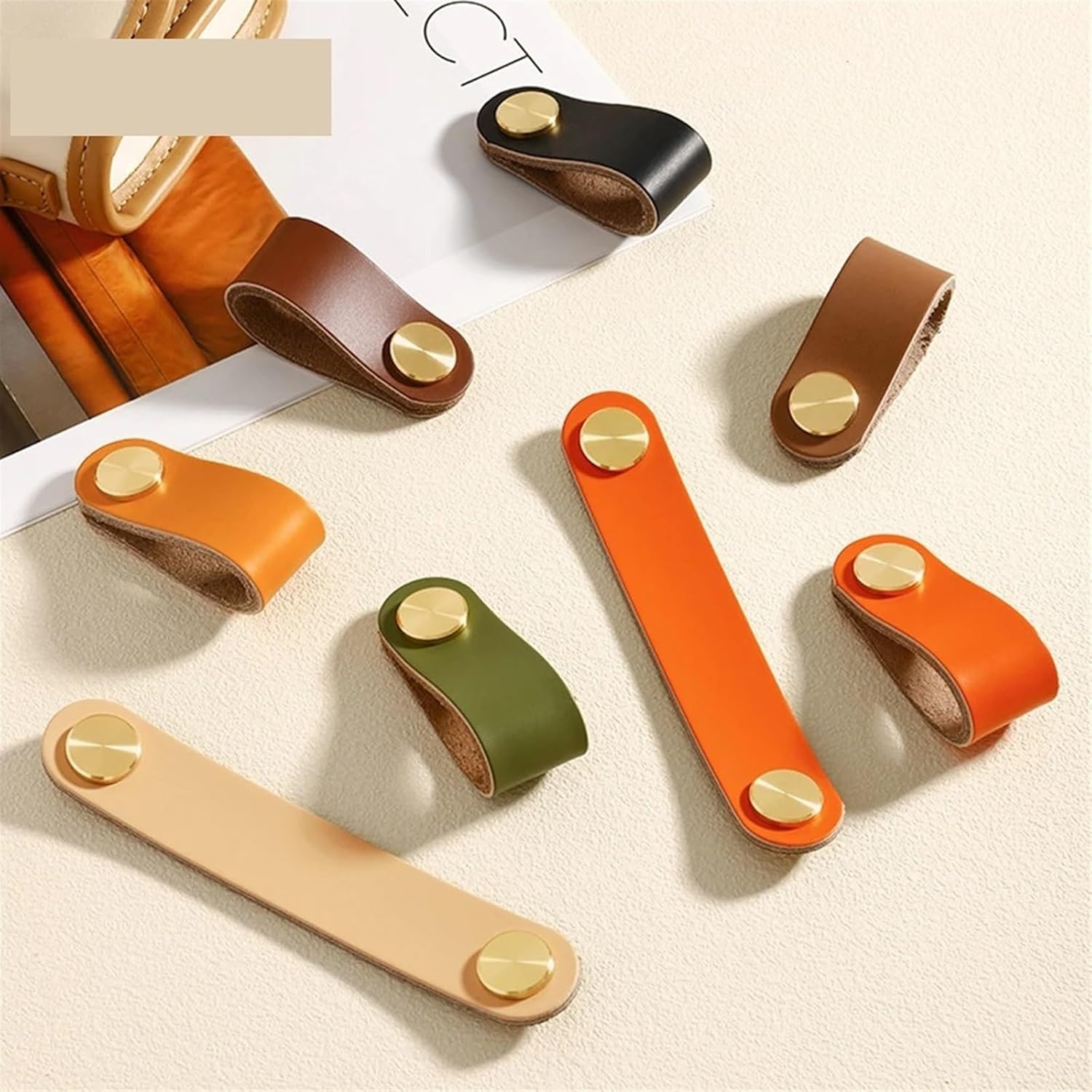 Leather Handle Multiple Color Kitchen Cabinet Door Knobs Wardrobe Drawer Pull Cupboard Furniture Handle 96/128/160mm 1/6/10Pcs (Color : 07-128mm, Size : 1PCS)