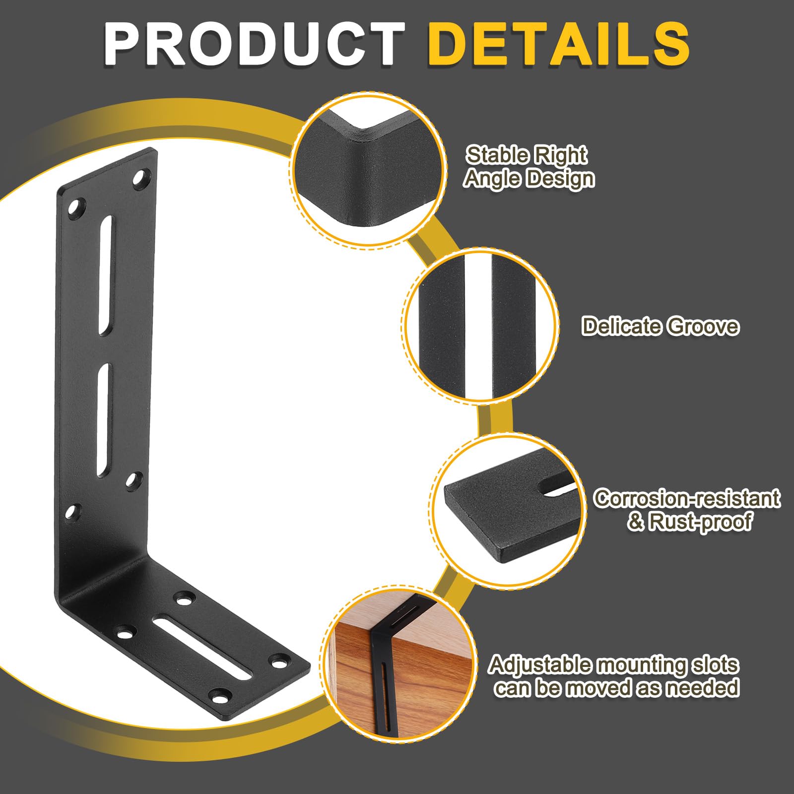 QUARKZMAN 4Pcs Staffa Angolare Regolabile A Forma Di L, 90 x 180 x 45mm l Staffa Angolare Giunto A Fessura Angolo Retto Con Viti Per Fissare Mobili Scaffali Legno Armadio Mensola, Nero