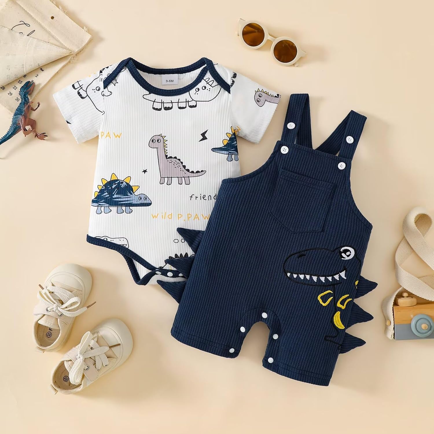 Baby Boy Clothes Cute Summer Outfits Infant Dinosaur Romper Cartoon Suspender Overalls Shorts Set 0-18 Months