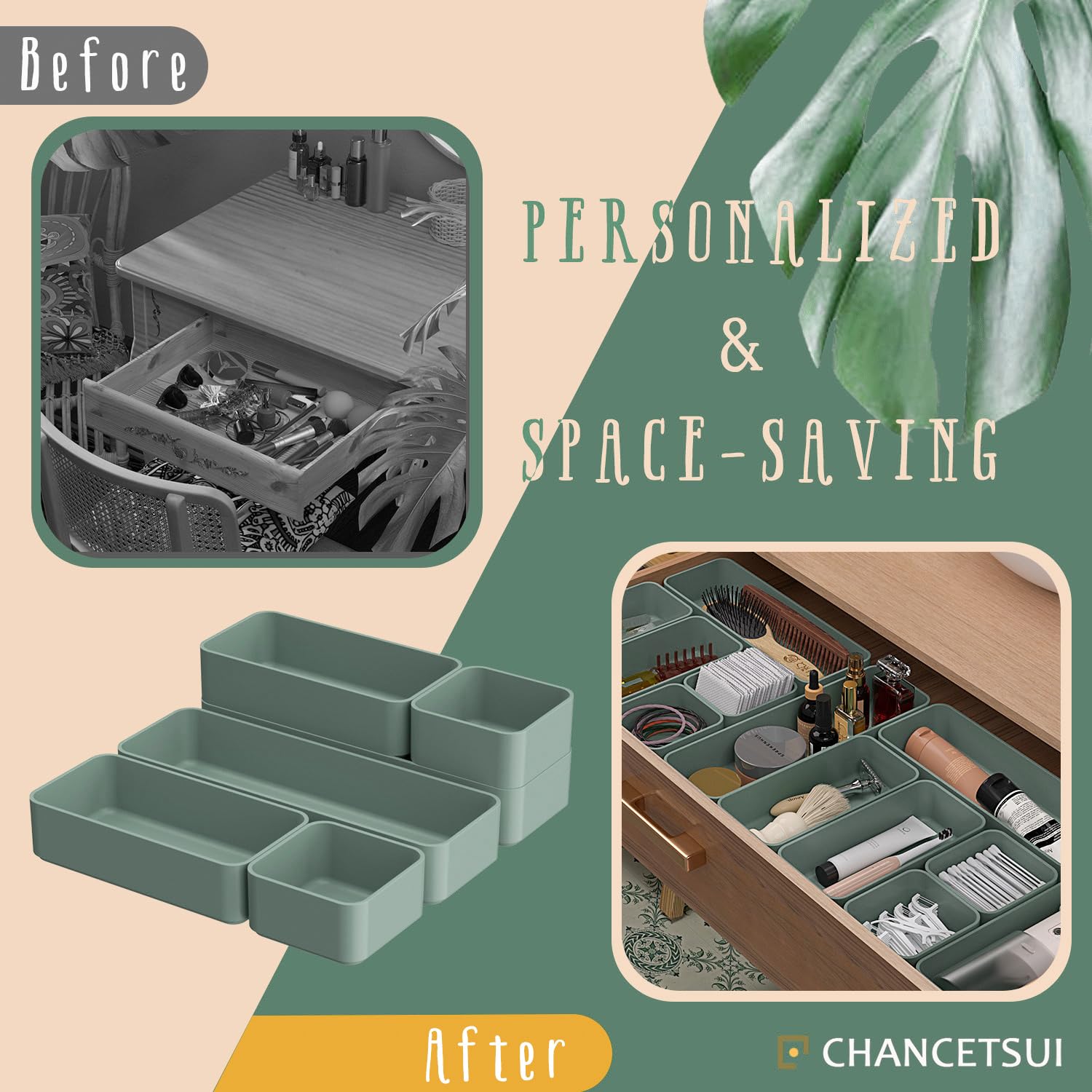 CHANCETSUI Set di 6 organizer impilabili per cassetti, versatili per scrivania e toeletta, contenitori per trucchi, bagno, camera da letto, cucina e ufficio