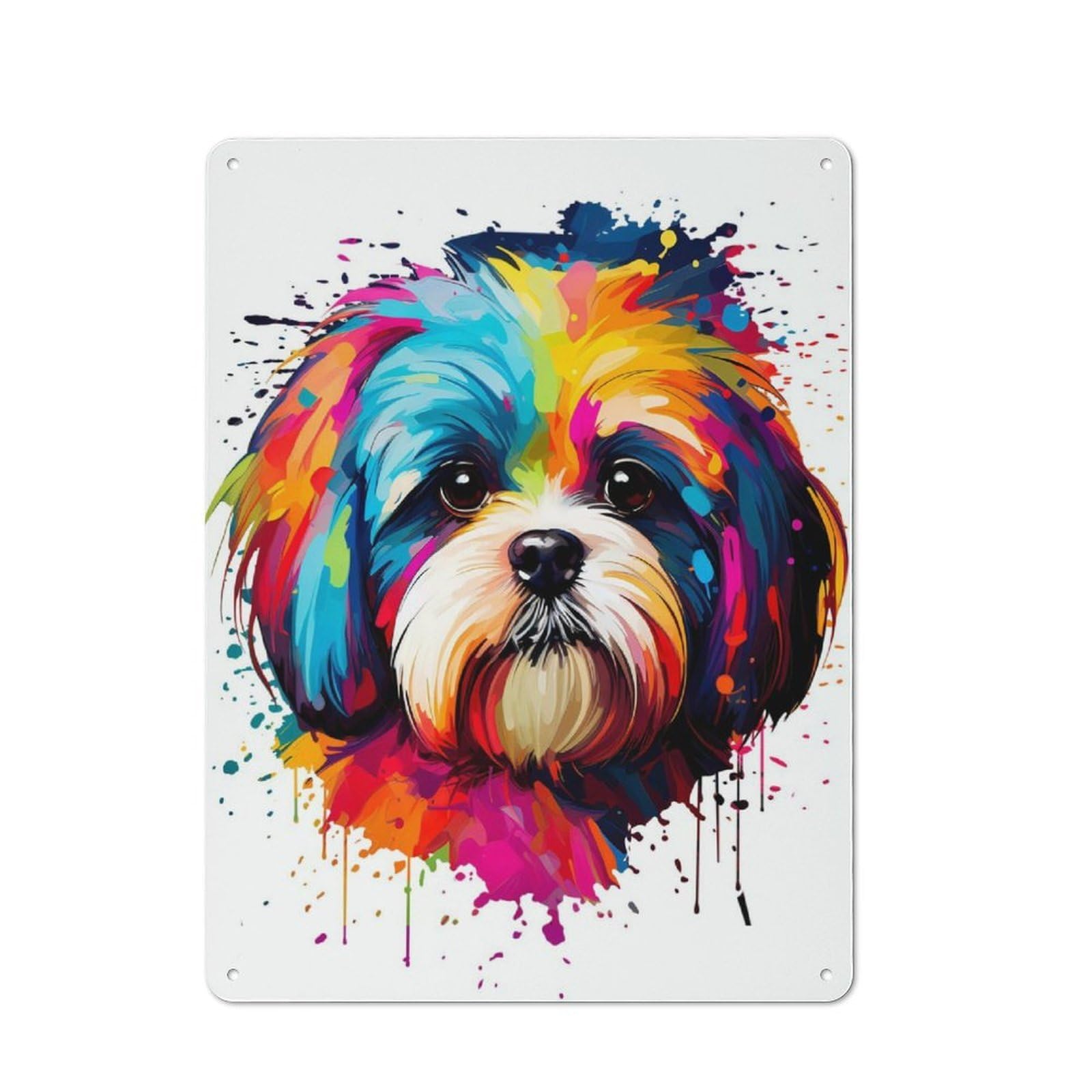 Junmoney Shih Tzu Colorful Tin Wall Plaque 40X30cm With For Kitchen Or Home Bar, Metal Sign Decor For Dining Areas And Home Bars