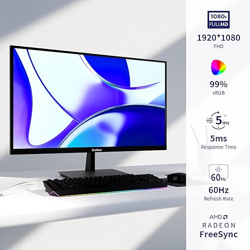 Miniatura 2 de GreBear Monitor de computadora de 24 pulgadas, FHD 1080p, monitor de PC de 60 Hz, altavoces integrados, 5 ms (GTG) 99% sRGB de luz azul baja,