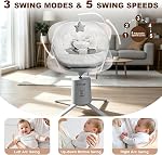 Zoicay Lightweight Baby Swing for Infant with 3 Modes & 5 Speeds, BT Enabled App & Remote Control Electric Swing – 6 Lullabies and 3 Timer Settings, 2 Seat Positions and 5-Point Harness Swing