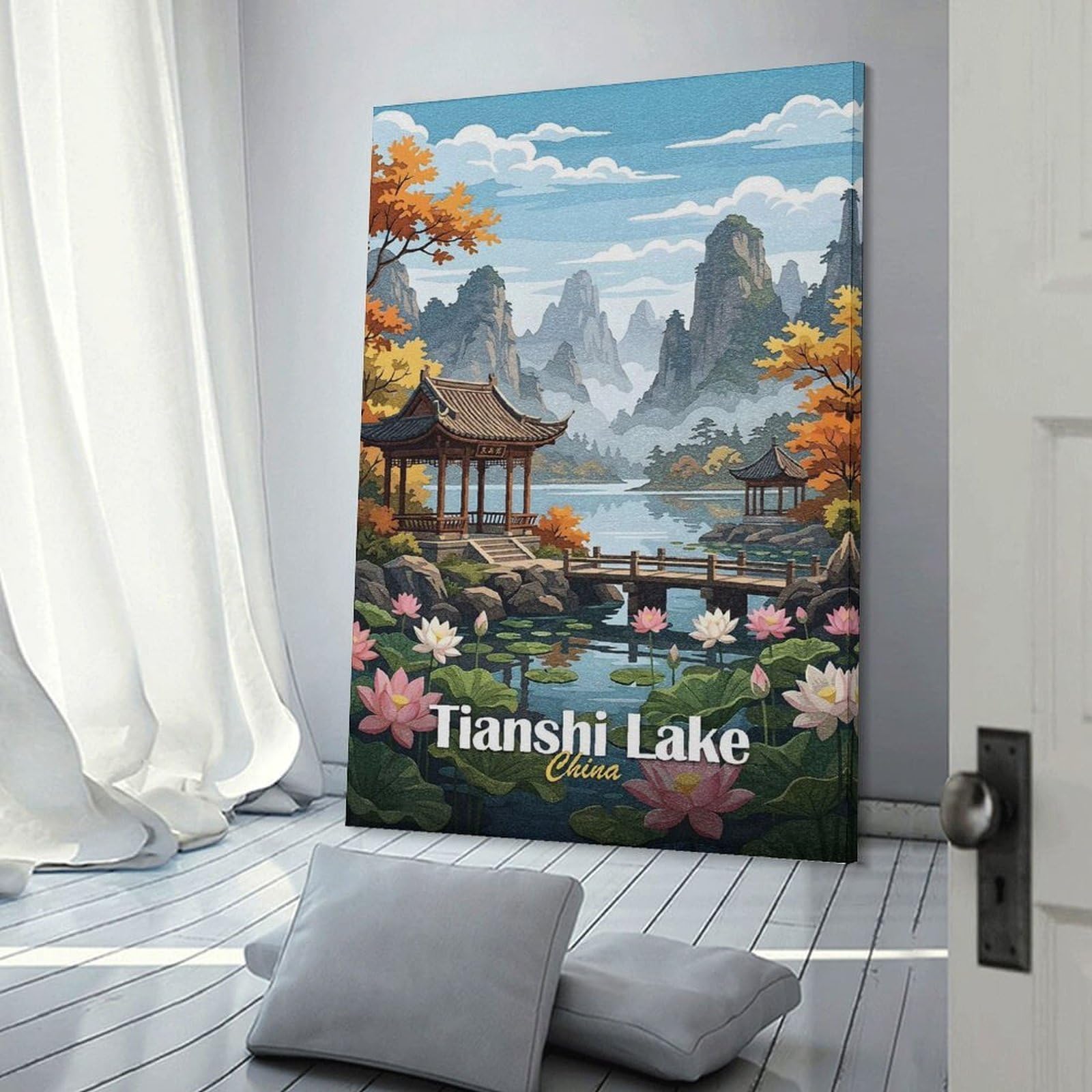 Junmoney Tianshi Lake China Landscape Wall Art Print 16x24inch(40x60cm), for Corridors, Hallways Or Apartment Entries, Wall Decor to Refresh Empty Corners