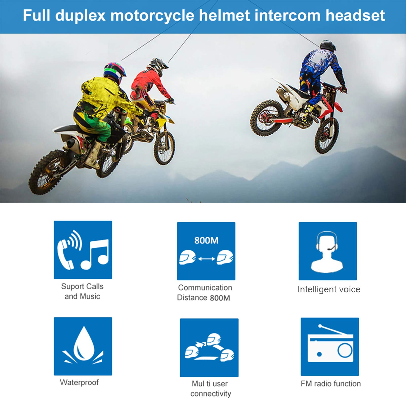 interfono Bluetooth per casco moto per guida di gruppo, cuffie di comunicazione wireless per 5 persone con riduzione del rumore, audio chiaro fino a 120 km/h, accoppiamento (Bianca)