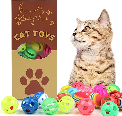 Miniatura 1 de Paquete de 24 bolas de plástico para gatos, bolas de celosía con campana, juguete de gatito, bola de arcoíris, estilos de caja de regalo