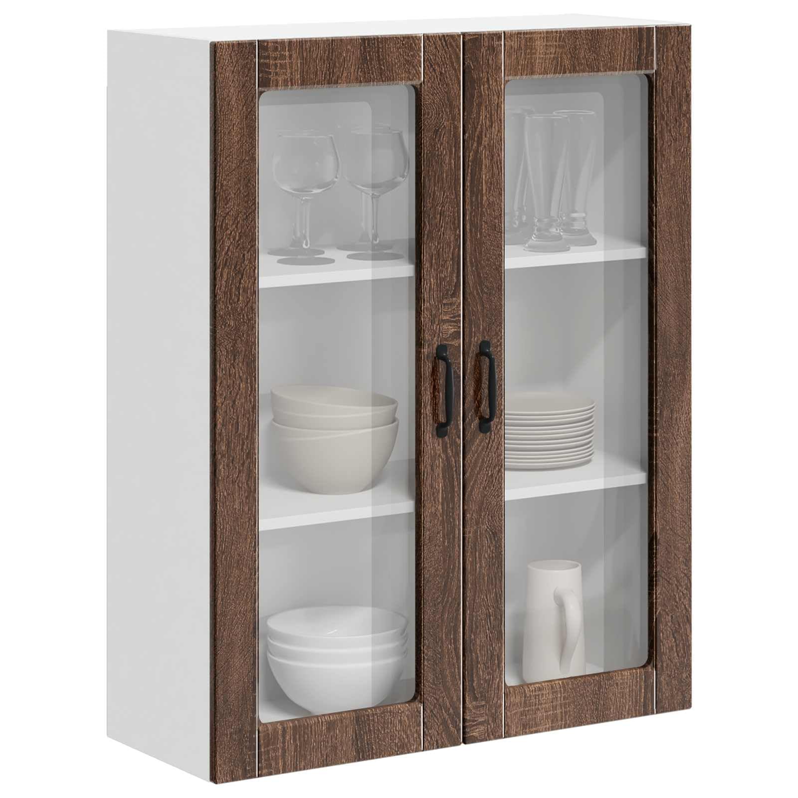 vidaXL Wall Glass Cabinet LUCCA Brown Oak 80 x 31 x 100 cm, Modern Kitchen Solutions, Rectangular Wooden Panel, Durable Dishwasher Cover, Appliance Concealer, Space Saver Design