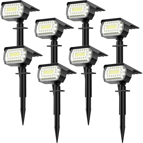 LANSOW Solar Spot Lights Outdoor, [8 Pack/76 LED] 2-in-1 Solar Landscape Spotlights, 3 Modes IP65 Waterproof Dusk to Dawn Solar Powered Flood Wall Lights for Outside Yard Garden Pathway(Cool White)