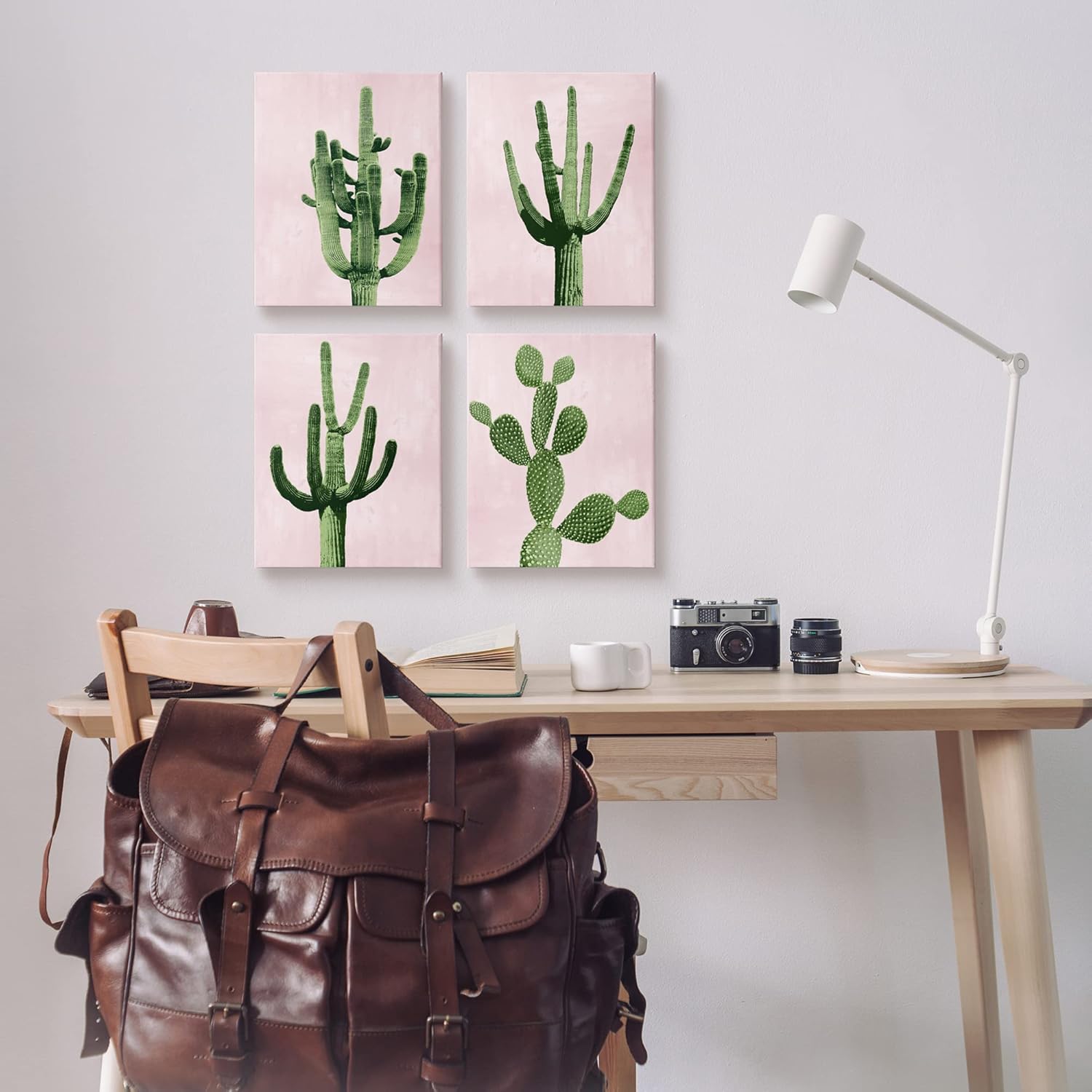 Stupell Industries Bold Pink Desert Cactus Plants Arid Vegetation 4pc set Canvas Wall Art, Design by Mia Jensen