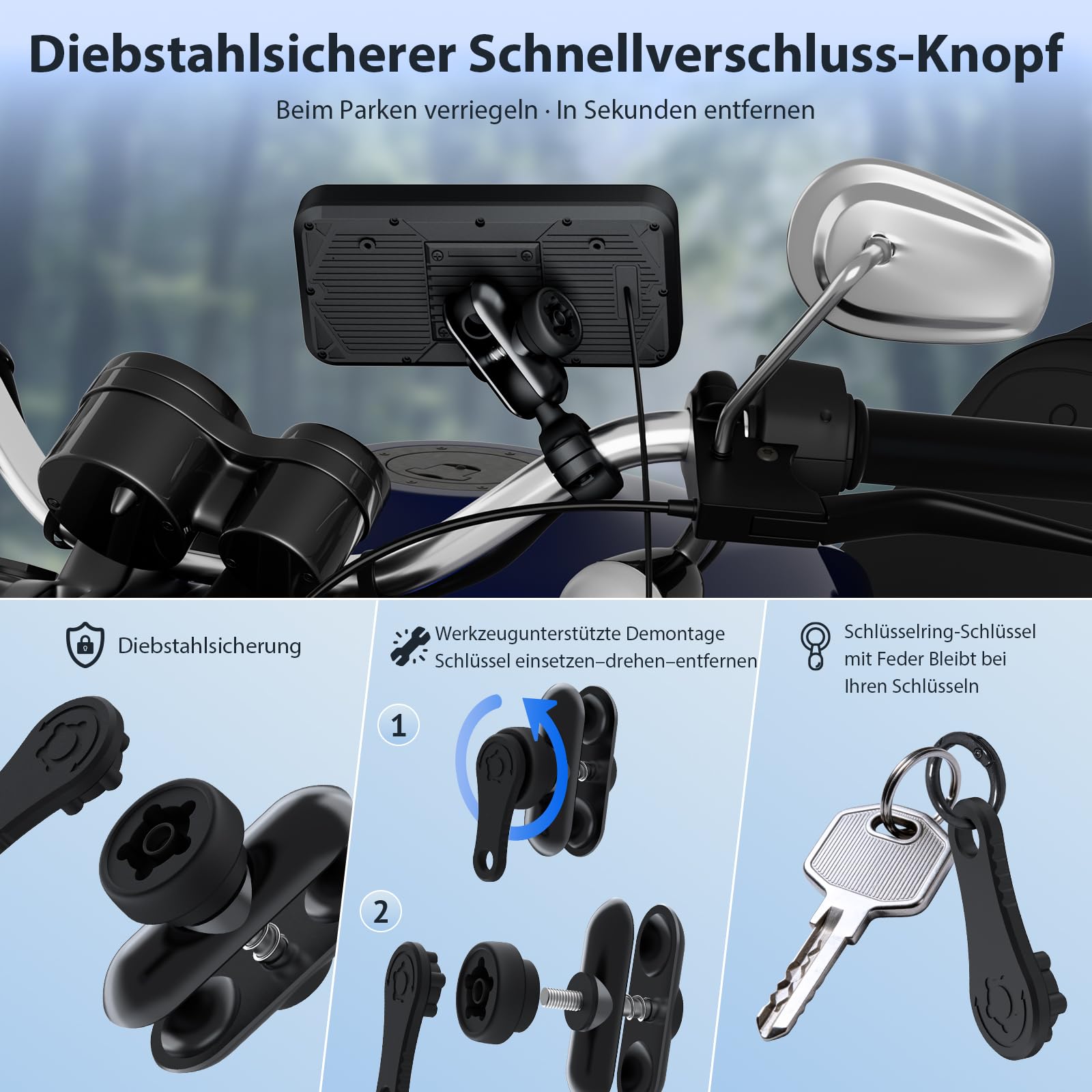 A622 Motorrad CarPlay 6.25 Zoll-Touchscreen-Display, kabelloses CarPlay und Android Auto, IP67 wasserdicht, Reifendruckkontrollsystem (TPMS), Dual-Bluetooth, GPS, USB/Acc-Stromversorgung