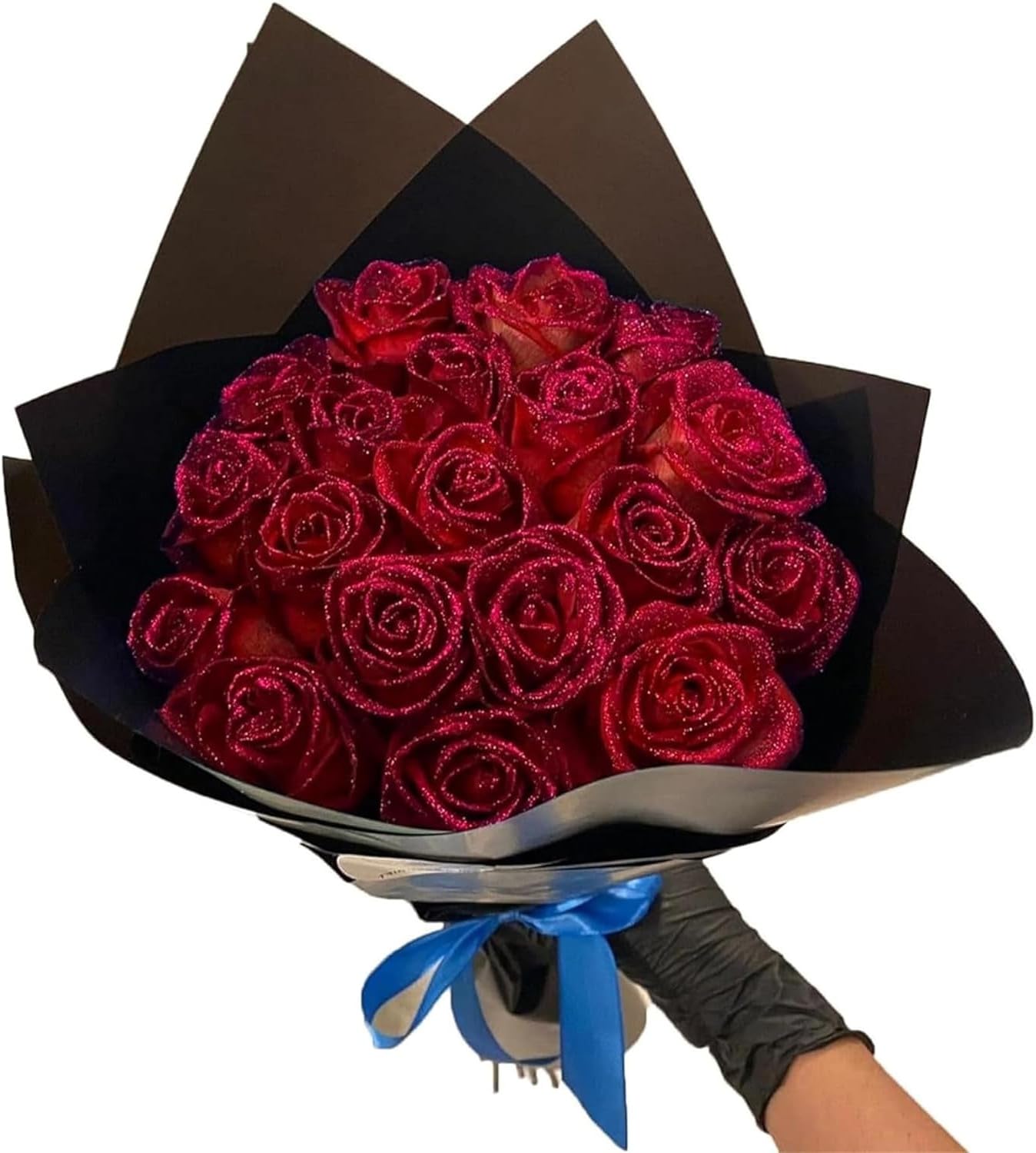 Glitzer-Rosenstrauß - (Selbstmontage), künstlicher Rosenblumenstrauß, ewig, glänzend, künstliche Rosen, Blumenstrauß, Liebesgeschenke für Valentinstag, Jahrestag, Verlobung (Red, 24Pcs)