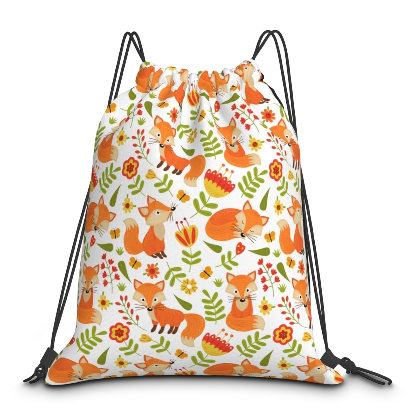 Nhemeylp Fox Drawstring Bags Kids, Cute School Bag, Premium Polyester Fabric, Lightweight Boys Backpacks for Sports, Travel, and Daily Use, Fox Gifts for Children