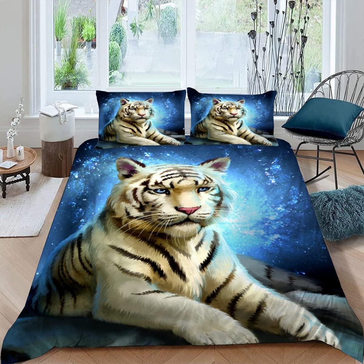 JIARAO Bettwäsche 135×200 Tiger 3D Effekt Bettwäsche-Set Cartoon-Tiere Mikrofaser Bettbezug mit Reißverschluss Bunt Modern Kinder Jungen Mädchen Bettwaren mit Kissenbezug 80x80 cm