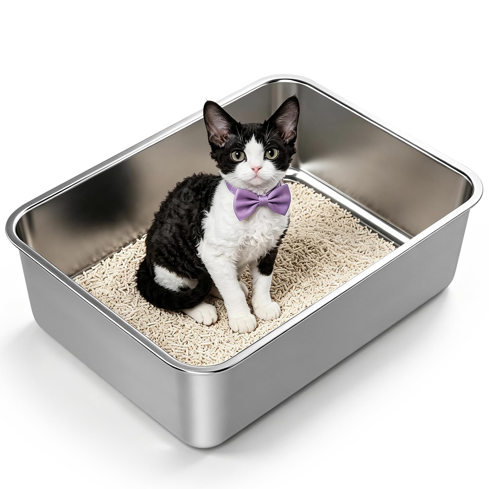 Tevila Stainless Steel Cat Litter Box for Kitten, Kitty & Senior Cats Pan