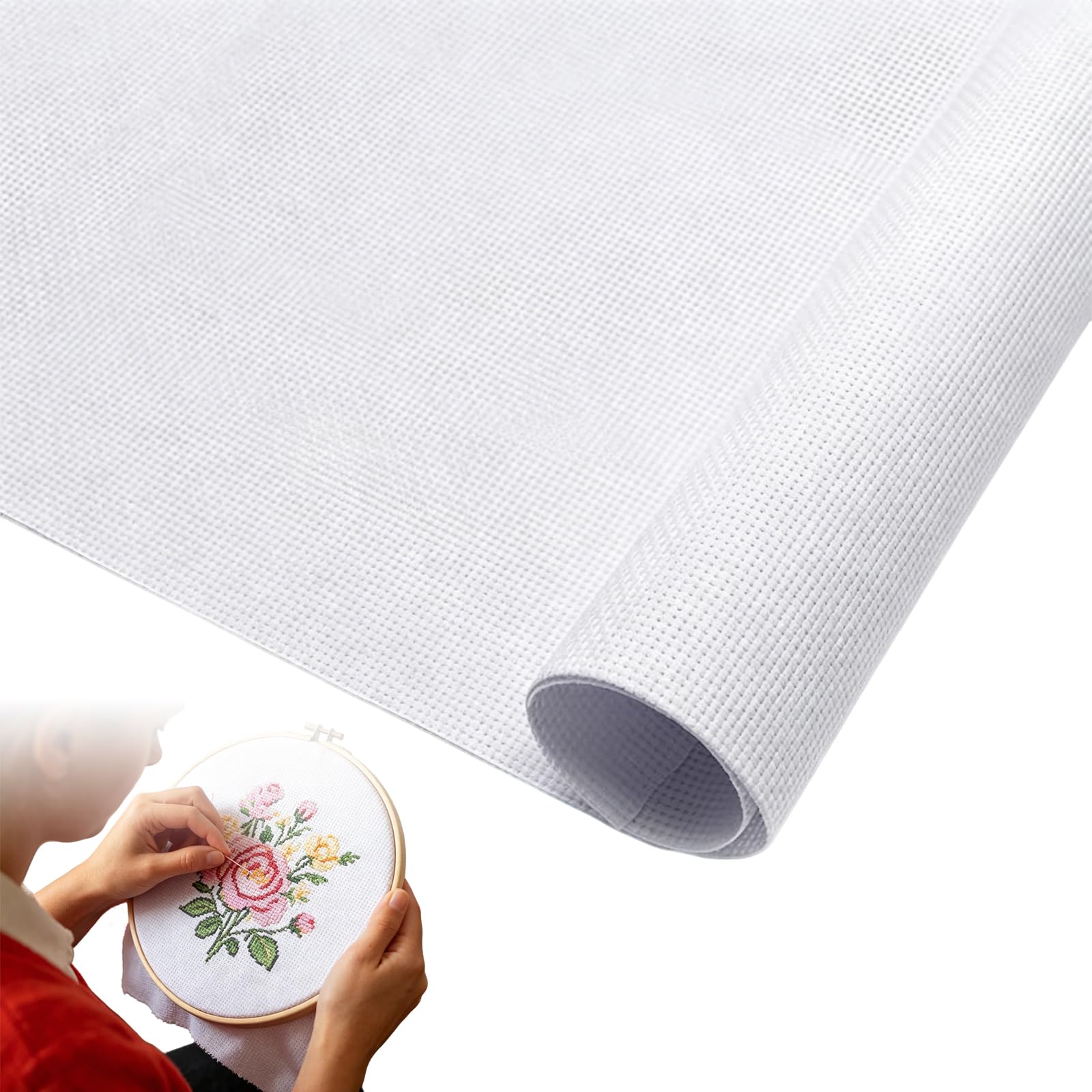 Cross Stitch Fabric 14 Count, 1.5x1m Classic Cotton Aida Fabric White Embroidery Cloth Dimensional Embroidery Fabrics for Cross Stitch Handmade Needlework DIY Handicrafts