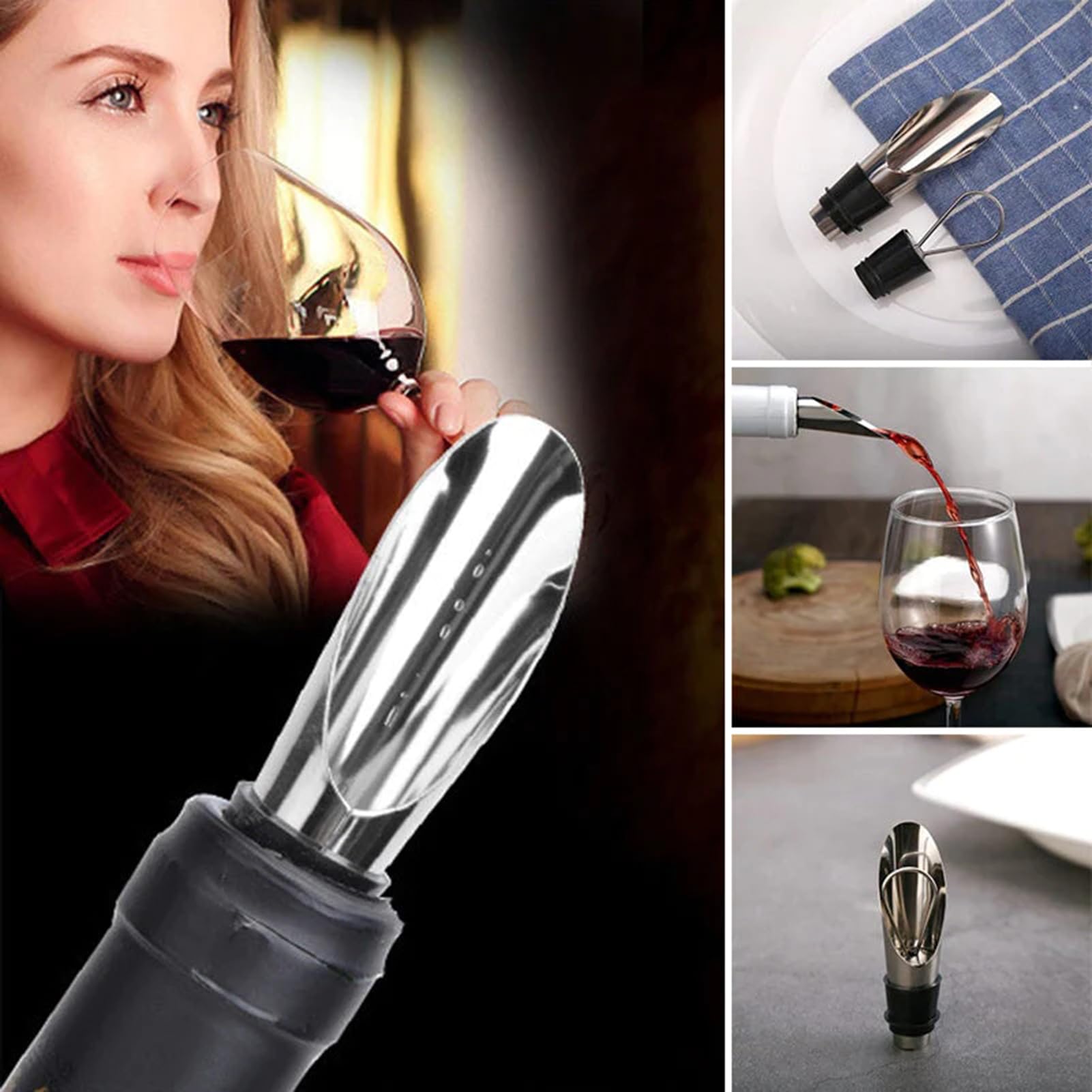 Stainless Wine Stopper Pourer – 2 Pack Bottle Disc Set, Easy Flow Beverage Tool, Leak Resistant Seal | Cocktail Wine Bar Accessories For Home Entertaining Dinner Parties Kitchen Drinks Use