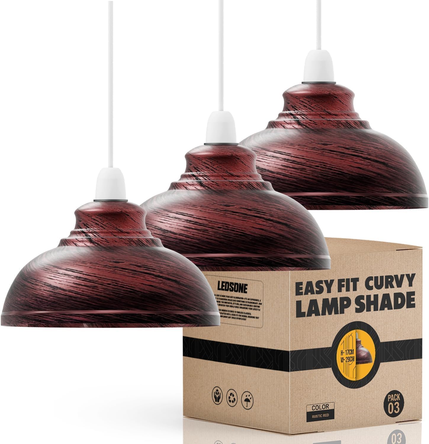 LEDSONE 3 Pack of Ceiling Light Shade, Vintage Metal 29cm Curvy Shaped Lamp Shades Easy fit Ceiling Pendant Lightshade for Living Rooms bedrooms Kitchen Dining Room Restaurant