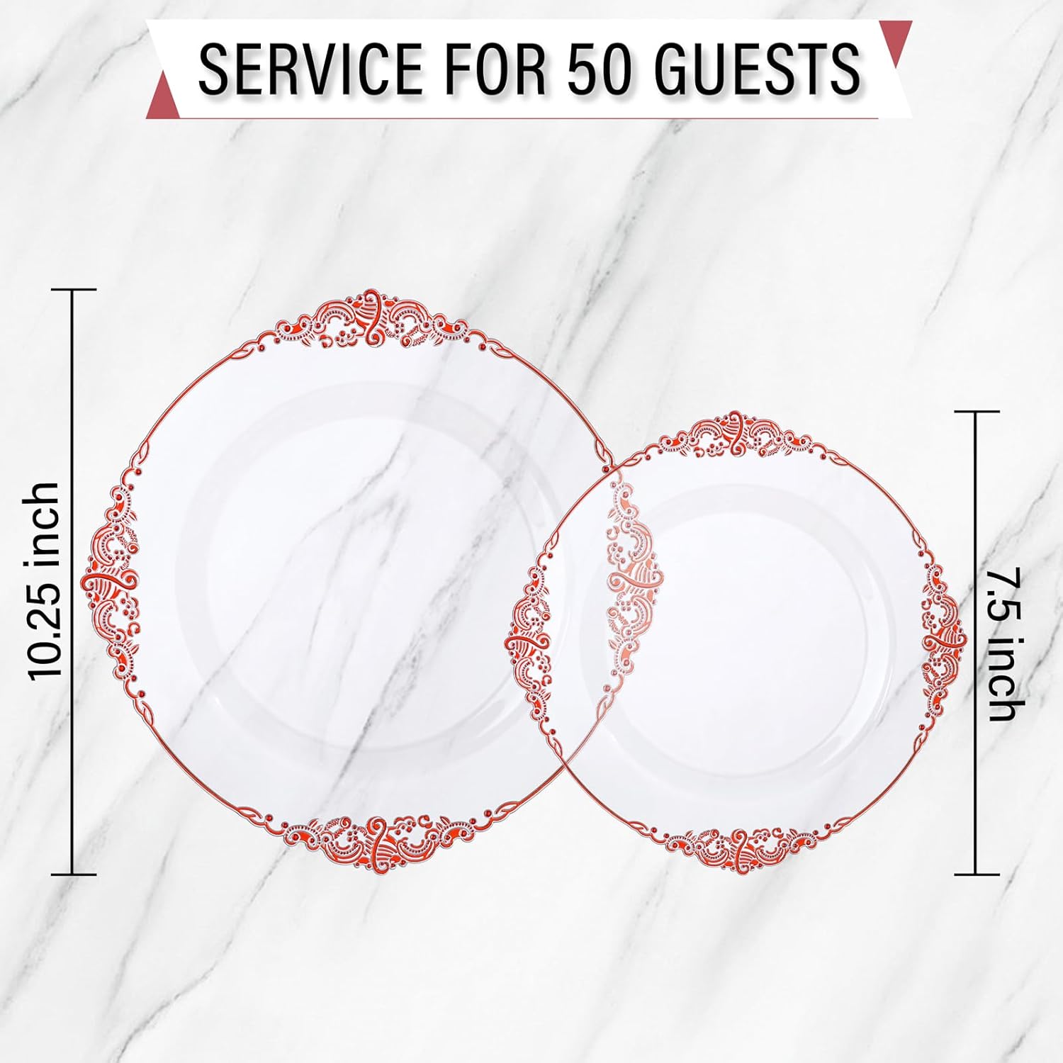 Nervure 100PCS Clear and Red Plastic Plates - Clear Red Disposable Plates Set, 50PCS 10.25" Dinner Plate & 50PCS 7.5" Dessert Plate Perfect for Wedding & Party