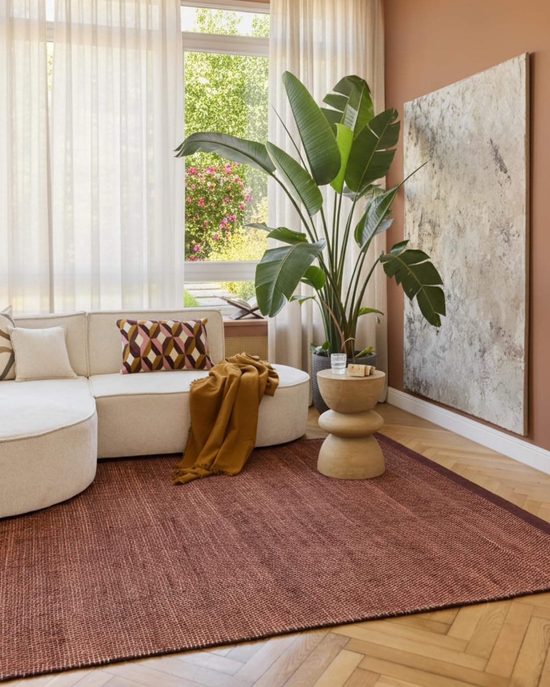 TAPISO Loni Wollteppich Beige handgewebt, Teppich Wohnzimmer Wolle, Wollwebteppich, Hand Made, pflegeleicht, für Kinderzimmer Schlafzimmer Esszimmer, Natur, Braun 200 x 300 cm