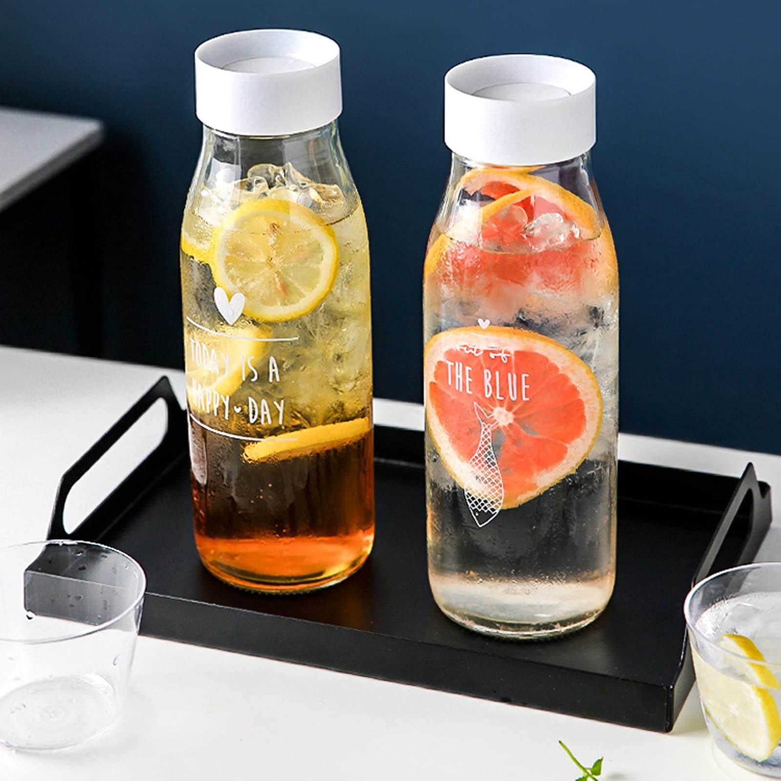 Jarra de Agua Jarra transparente con tapa de vidrio para el hogar Botella de agua fría Can 360 grados Verter Agua Tetera linda para el hogar, Escuela, Restaurante Teteras de té Helado ( Color : A )