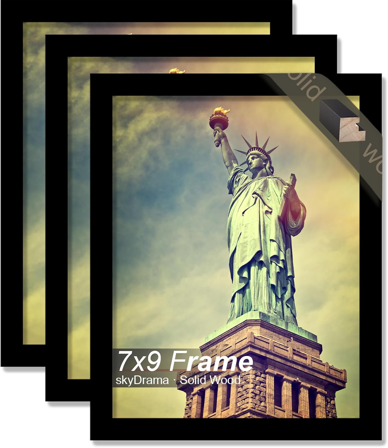 100% Solid Wood 14x18 Picture Frame Set of 3, Black Frame for 14 x 18 Inch Picture Poster Photo, Light Weight 14 by 18 HQ Matte Black Frame for Wall - 3 Pack/Black/14 x18