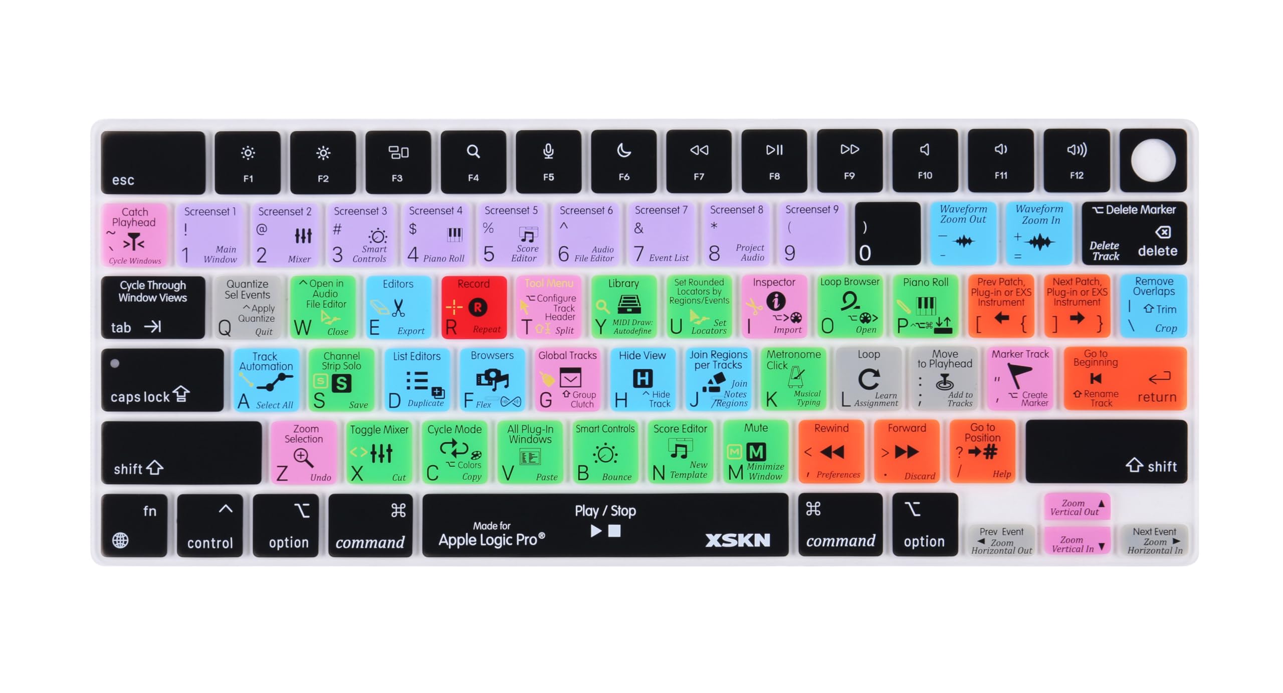 XSKN Logic Pro Shortcuts US Version Keyboard Silicone Skin Cover Fits for Apple Since 2021 Released MacBook Air MacBook Pro 13.6 15.3 14.2 16.2 Inch with M1 M2 M3 M4 Chip and Touch ID
