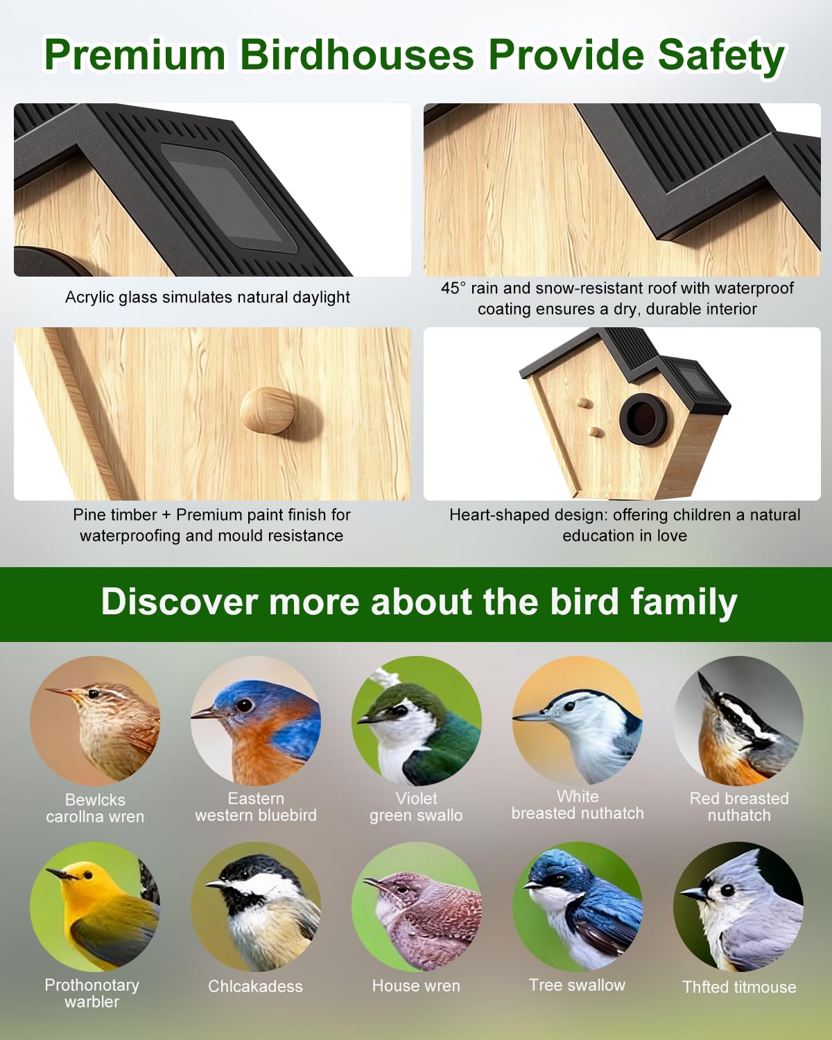 Caja nido con cámara HD alimentada por energía solar, Live Stream Al Detector de aves, observa la anidación y la eclosión, memoria en la nube y SD, entrada de 35 mm y protección IP65, idea de regalo