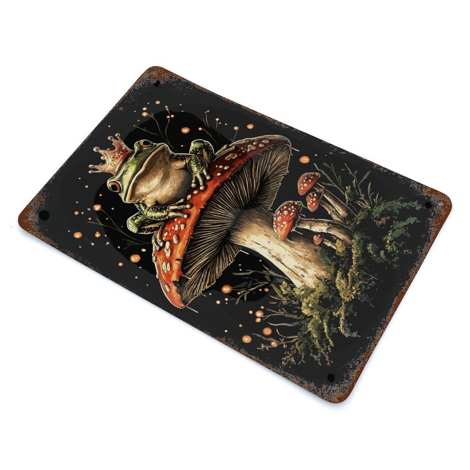 Goblincore - Frog Kind on Rustic Tin Plaque 11.8"x7.9", for Living Room, Hallway And Home Decor, Decorative Metal Wall Art