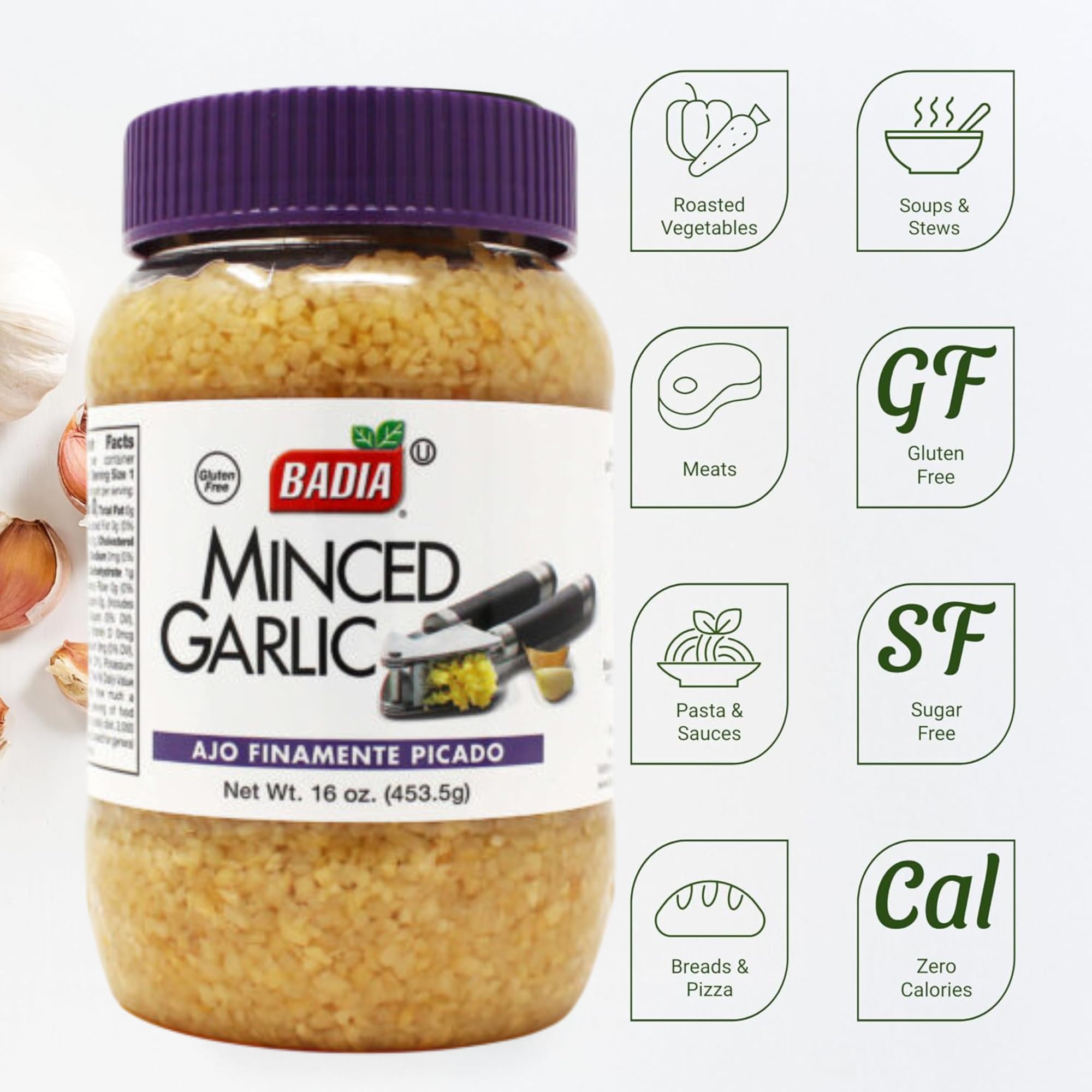 Badia Minced Garlic in Water, 16 oz - Fresh Minced Garlic, Bold Flavor for All Purpose Cooking, Gluten Free