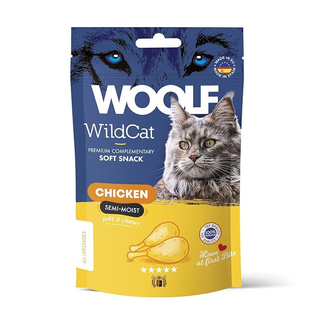 Snacks Semihúmedos para Gatos - Woolf Wildcat - Snack tierno para Gatos (50gr, Pollo)