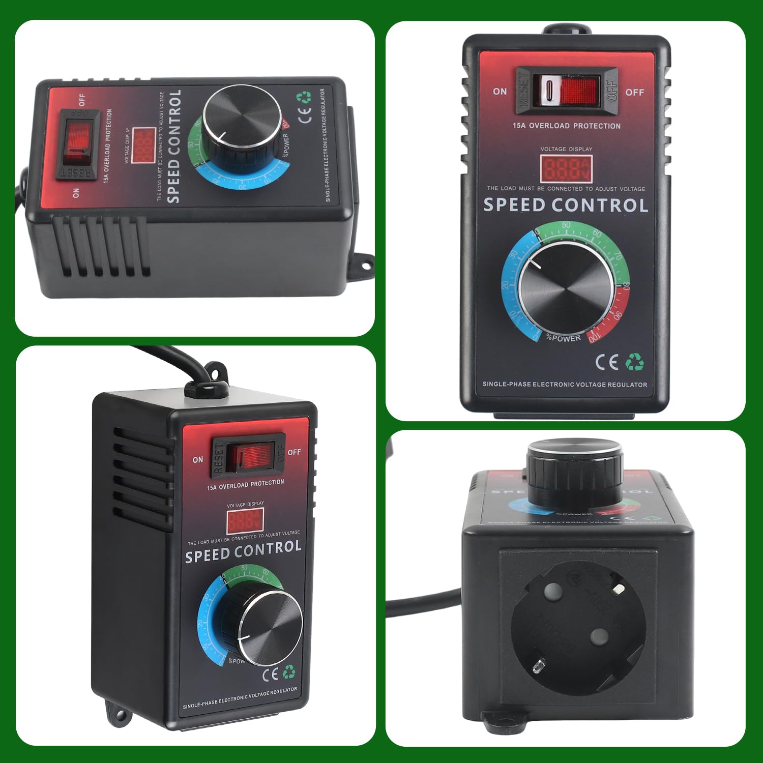 Drehzahlregler 230V Motor, Spannungsregler 15A Überlastschutz, Spitzenleistung 4000W, Frequenzumrichter Drehzahlregler für Winkelschleifer, Bläser, Handbohrer, Kreissägen, EU-Stecker