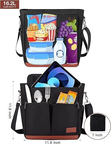 Vista 10 de JOYHILL Bolsa de almuerzo para mujer, lonchera aislada a prueba de fugas, D-Púrpura, Clásico, térmico, trabajo