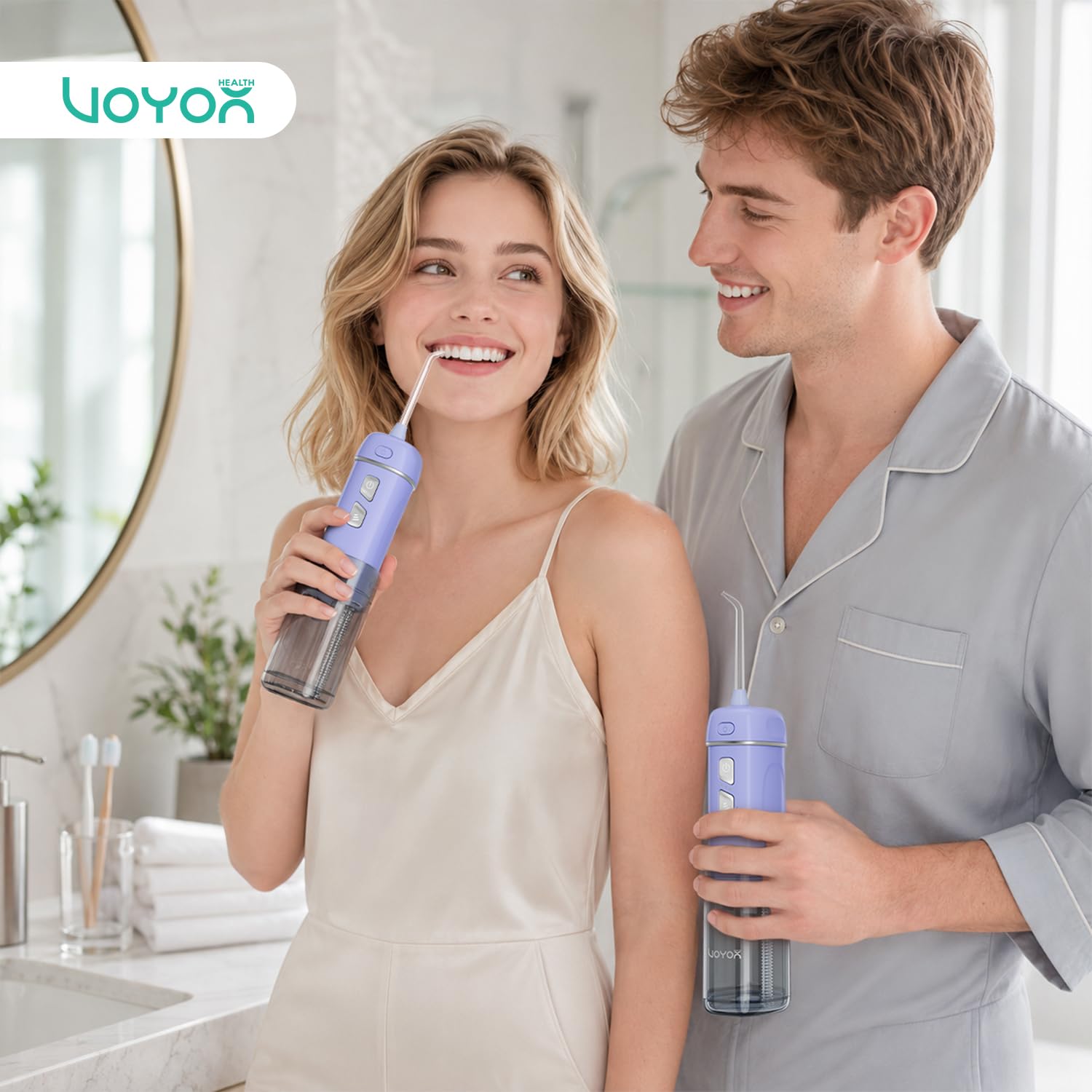 Irrigador Dental Portatil Mini, Irrigador Bucal con 5 Modos e IPX7 Impermeable, Inalámbrico y Recargable, Apto para Limpieza Dental en Casa y Viaje WF510 (Morado)