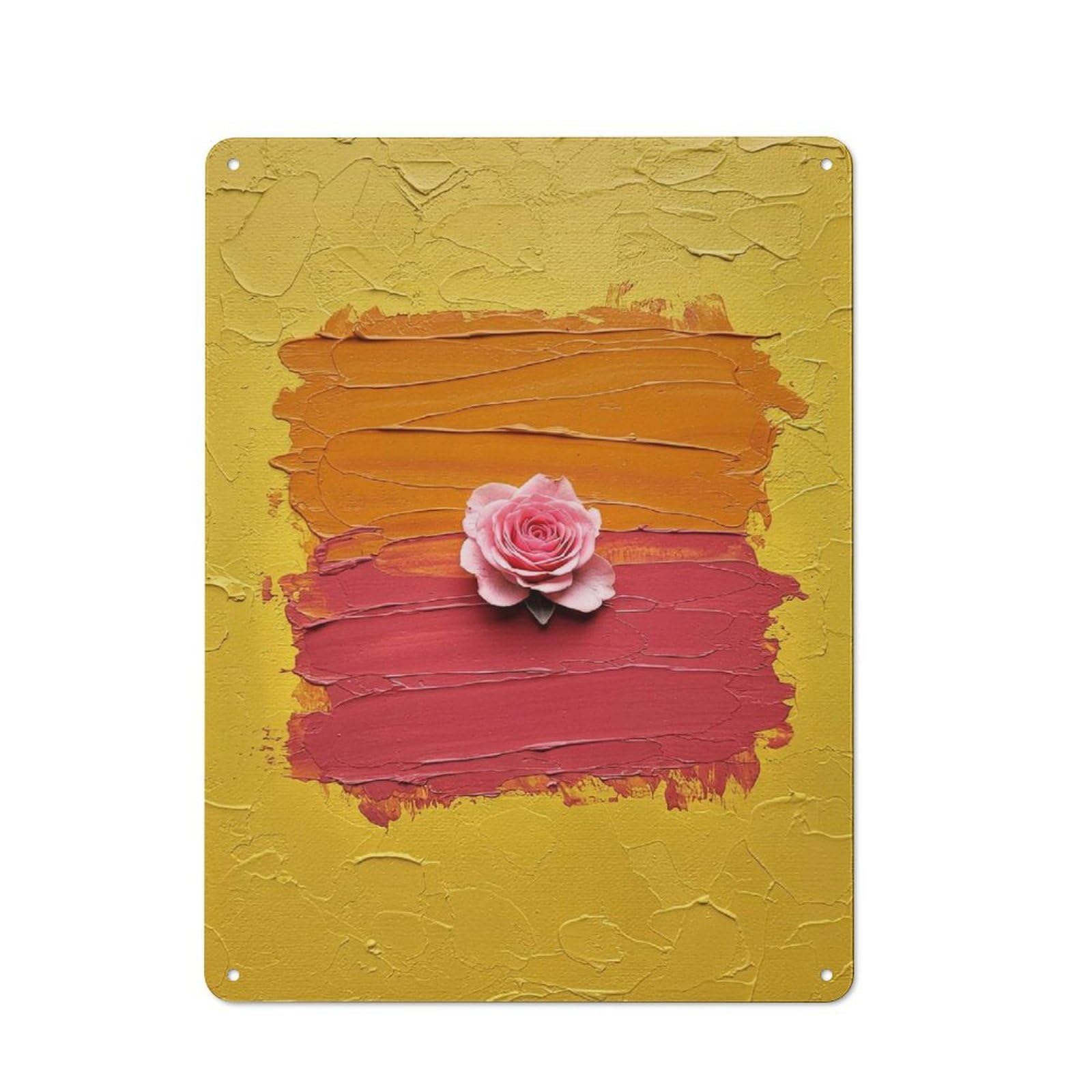 Junmoney Rose On Textured Paint Background Retro Tin Sign 40X30cm For Hallway Wall, For Home Decor Fans Who Collect Metal Signs