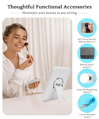 Vista 36 de MOMIRA Bolsa de maquillaje de viaje, bolsa de cosméticos, bolsa organizadora de maquillaje con espejo iluminado, brillo ajustable en 3 escenarios