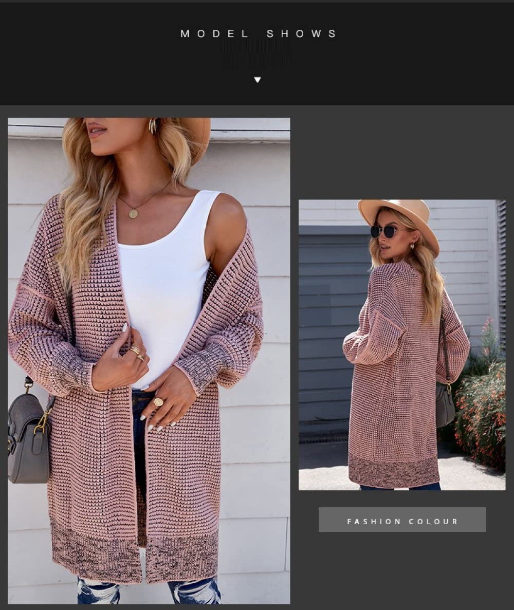 Strickjacke Damen,Lange Damen Grobstrick Cardigans Pullover Mantel Lässig Grau Gerippter Jacquard Plus Größe Langarm Open Front Cardigan Winter Elegante Weiche Strickoberbekleidung Jacke