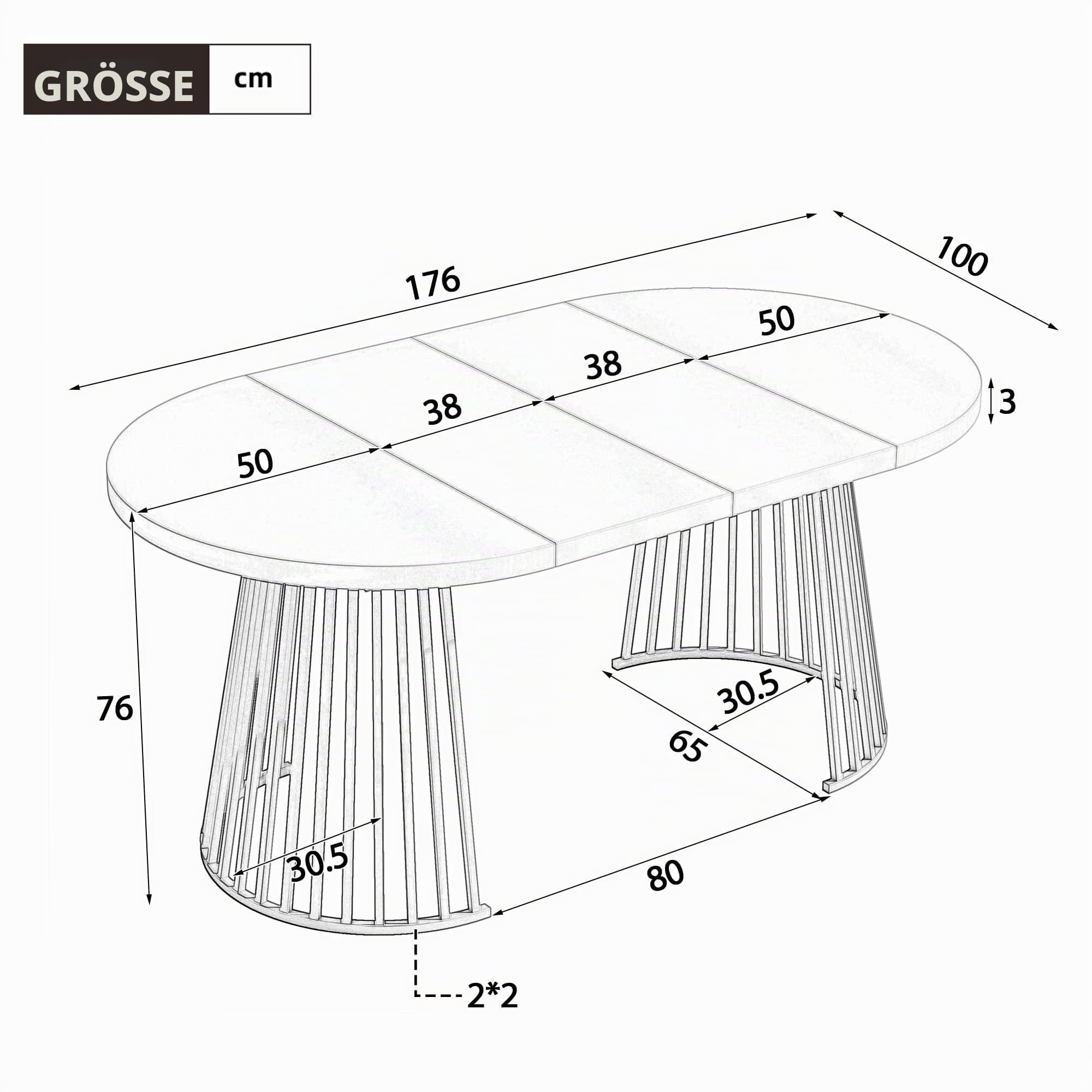 Merax Ausziehbarer runder Esstisch,Oval Tisch für 4-8 Personen,Zweiteiliges Teleskopdesign,verdickte Tischplatte, für Wohnzimmer Esszimmer Küche Büro Garten, Kaschmir-Optik,100/138/176 * 100 * 76 cm